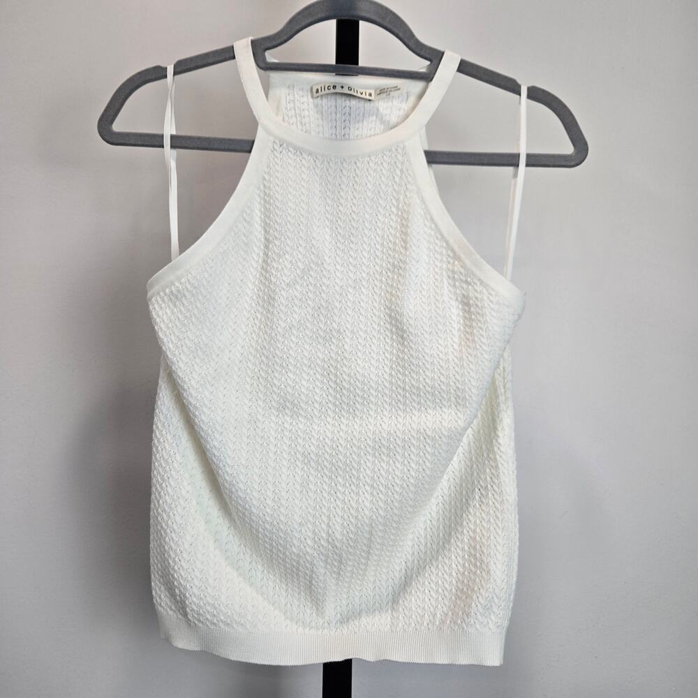 Alice‎ and Olivia White Halter Knit Tank Top Casual Fitted Versatile Minimal L